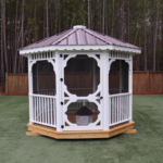 10x10 Octagon Gazebo - White - Screened - Single Burgundy Roof