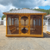 12x12 Square Screened Gazebo Stained with Benches