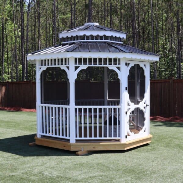 Octagon Double Roof Painted Screened Gazebo 10x10 with Benches