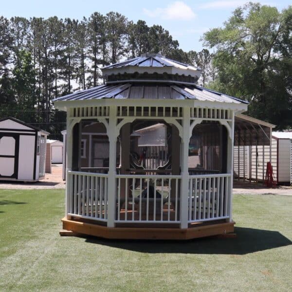 Octagon Double Roof Painted Screened Gazebo 10x10 with Benches - Image 4