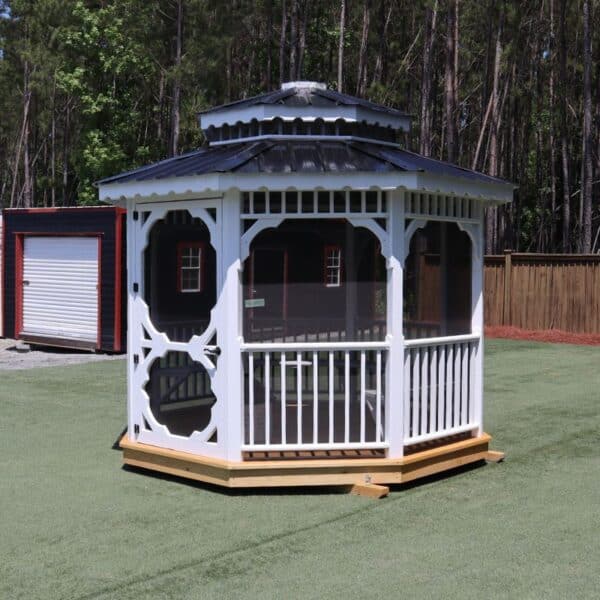 Octagon Double Roof Painted Screened Gazebo 10x10 with Benches - Image 6