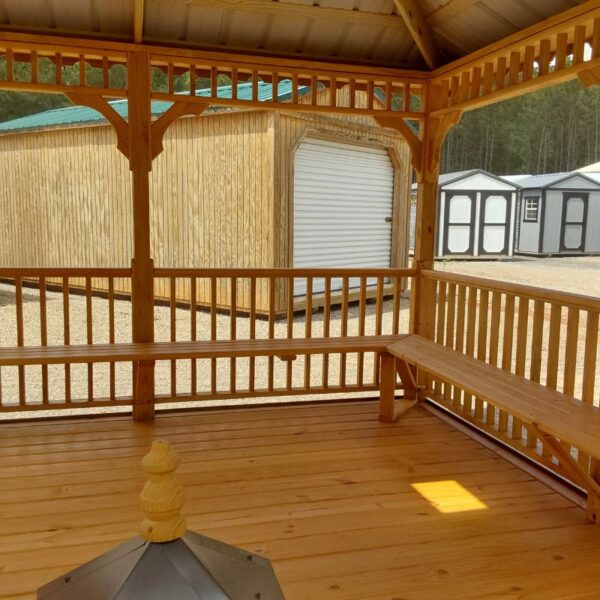 12x12 Square Screened Gazebo Stained with Benches - Image 4
