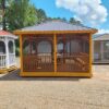 12x12 Square Screened Gazebo Stained with Benches - Image 2